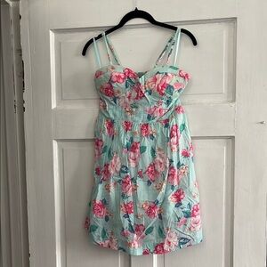 Floral Mint Sundress with Pink Bloom Print